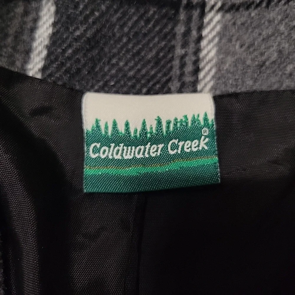 VTG Coldwater Creek Jacket Women Medium Petite Black Plaid Blazer Wool Blend USA